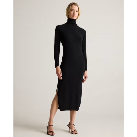 New Quince Black Mongolian Cashmere Turtleneck Midi Sweater Dress XL 1359 - Picture 1 of 11